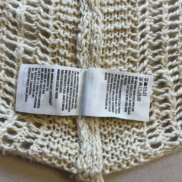 American Eagle Women's Sweater XS/S Beige Crochet Duster Open Front Wrap Hood - Picture 7 of 11